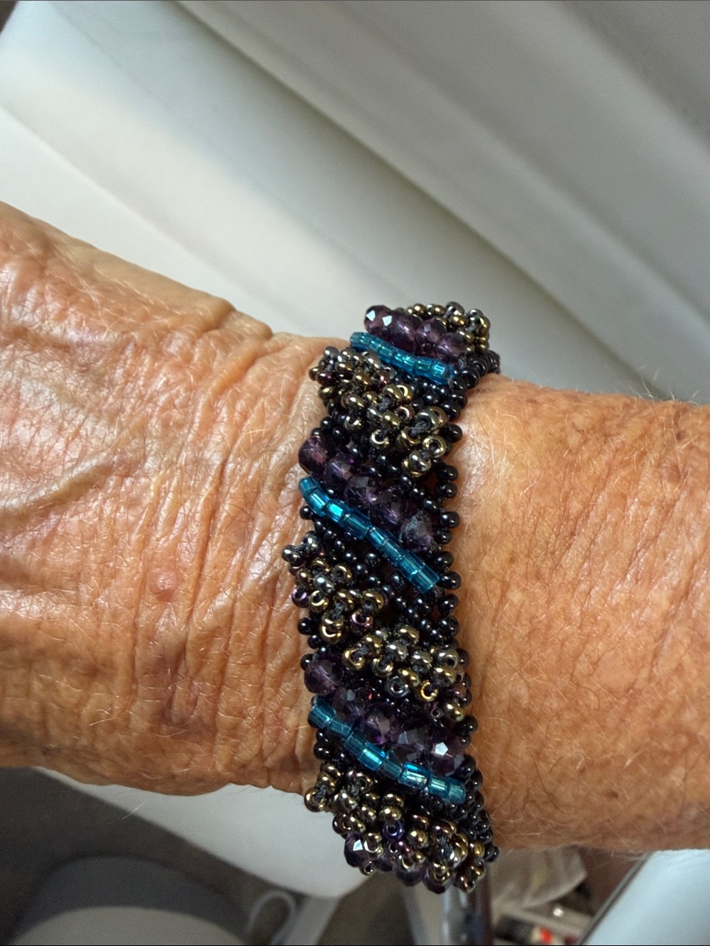 Handcrafted Beaded Bracelet in Purple and Teal